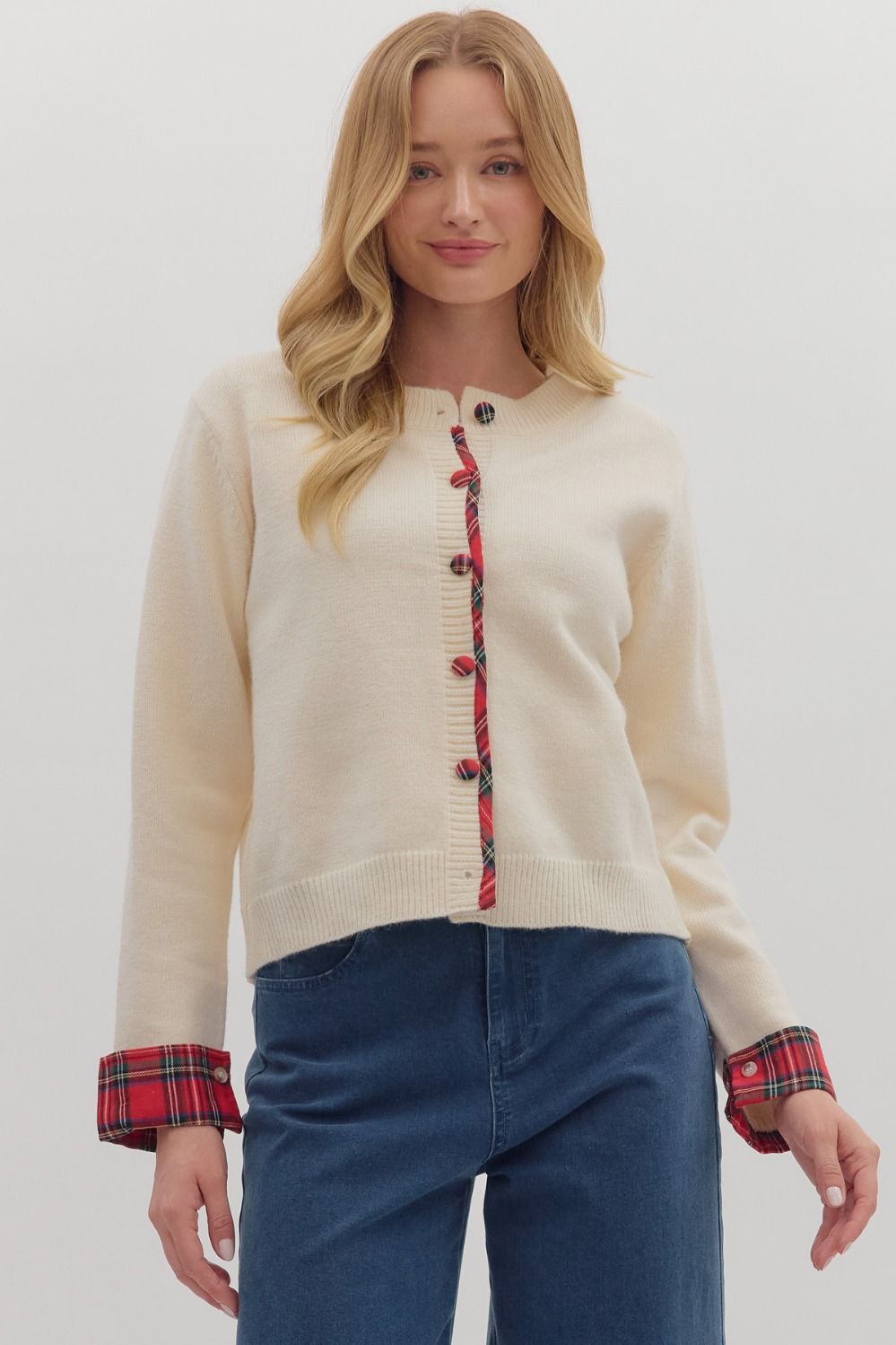 Plaid Trim Cardigan