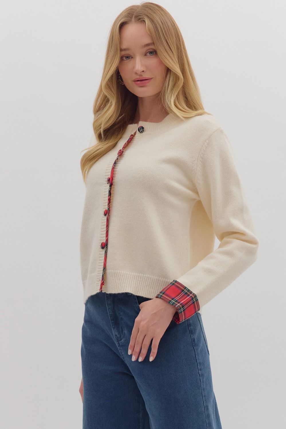 Plaid Trim Cardigan