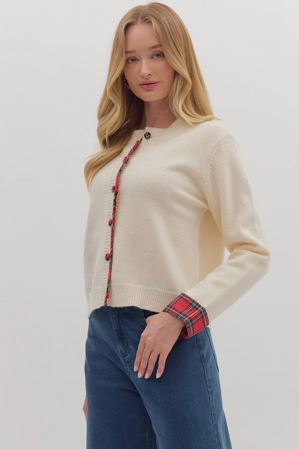 Plaid Trim Cardigan