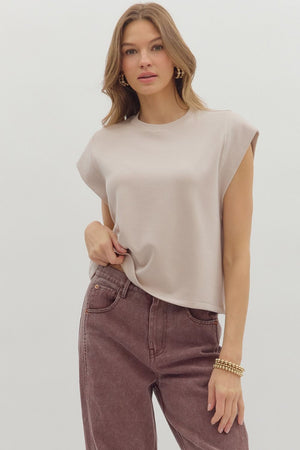 Elevated Cap Sleeve Top - Almond
