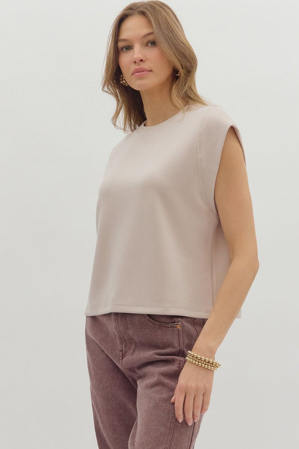 Elevated Cap Sleeve Top - Almond