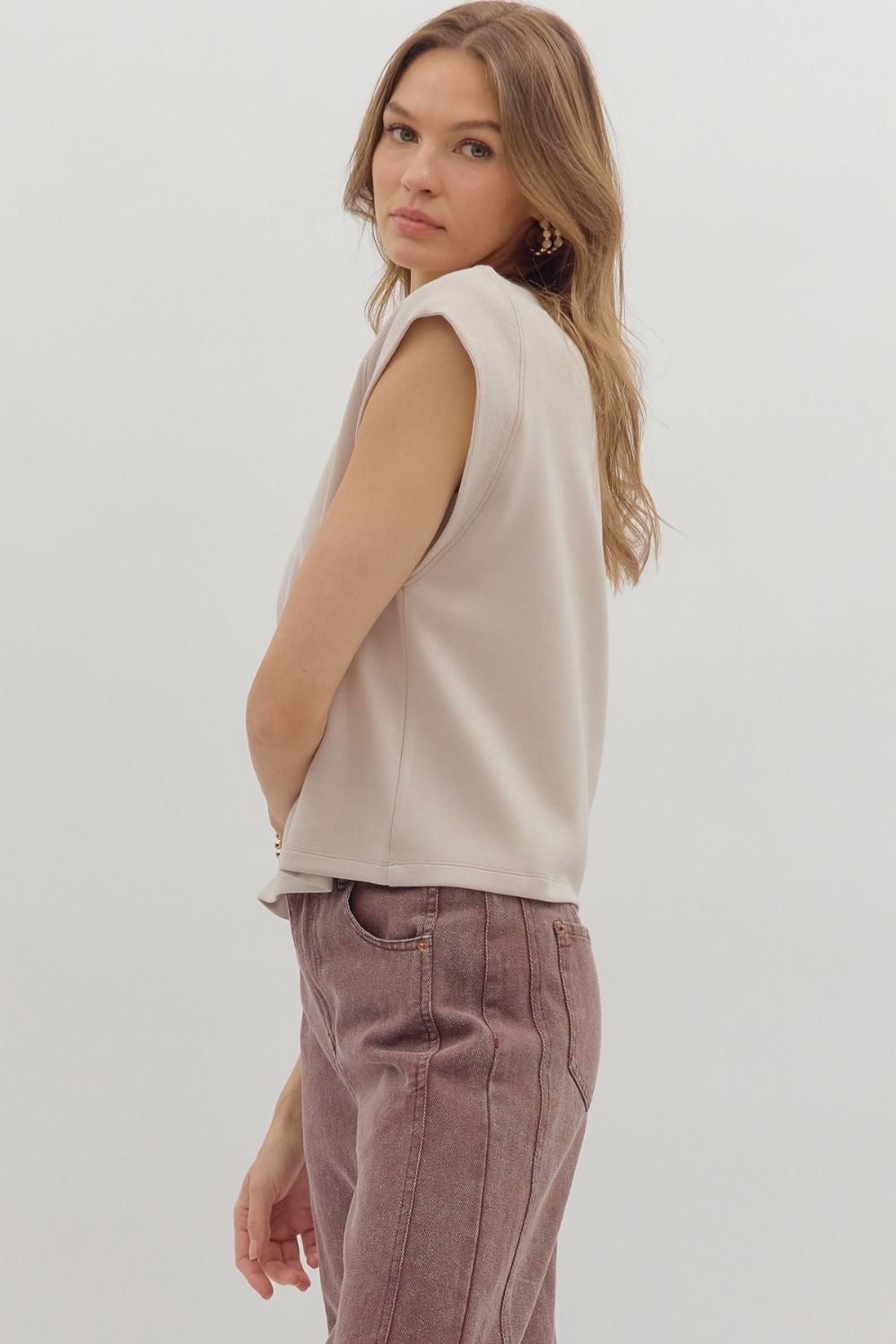Elevated Cap Sleeve Top - Almond