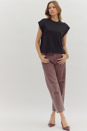 Elevated Cap Sleeve Top - Black