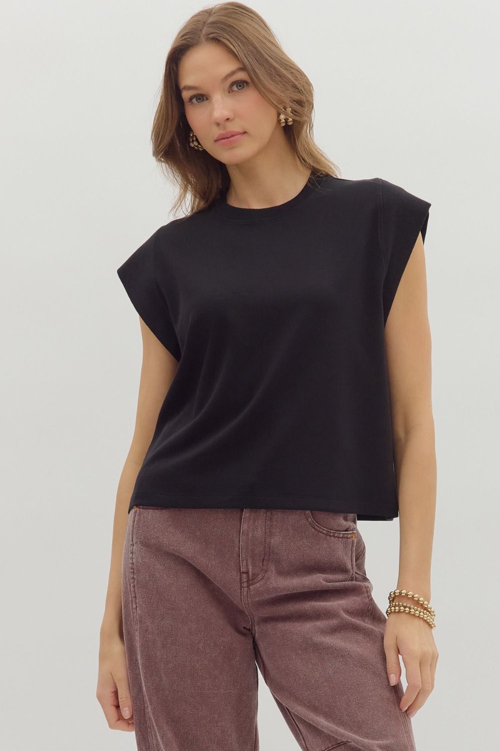 Elevated Cap Sleeve Top - Black