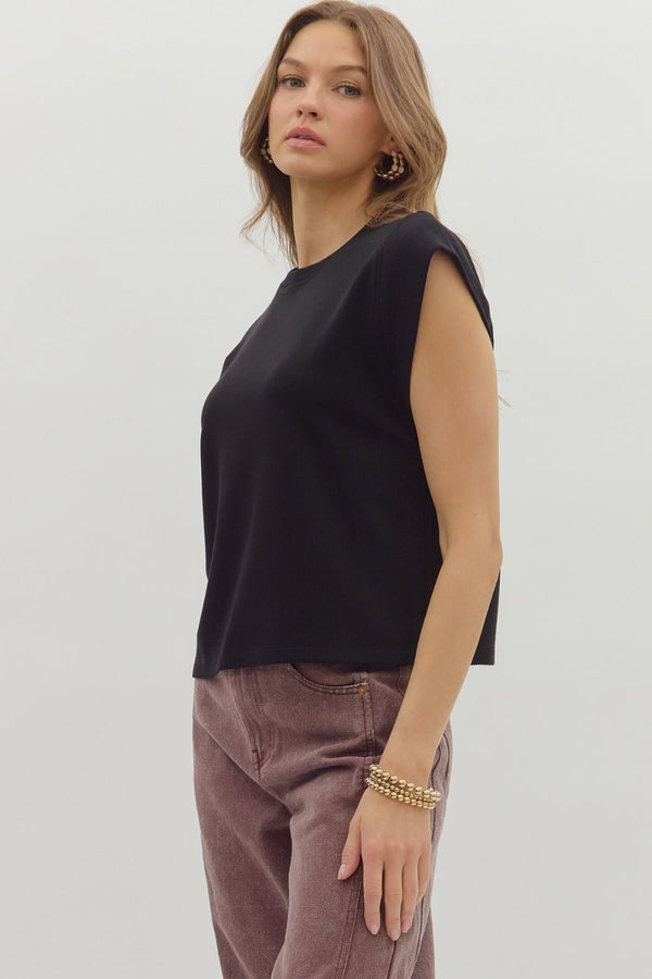Elevated Cap Sleeve Top - Black