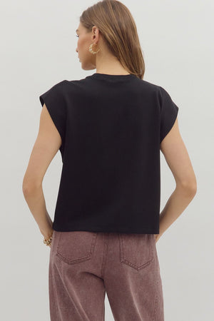 Elevated Cap Sleeve Top - Black