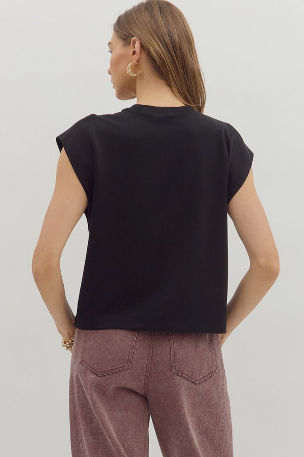 Elevated Cap Sleeve Top - Black