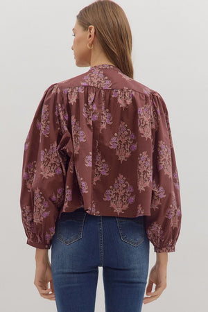 Chocolate brown blouse, entro top
