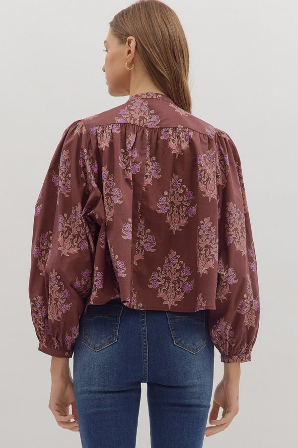 Chocolate brown blouse, entro top
