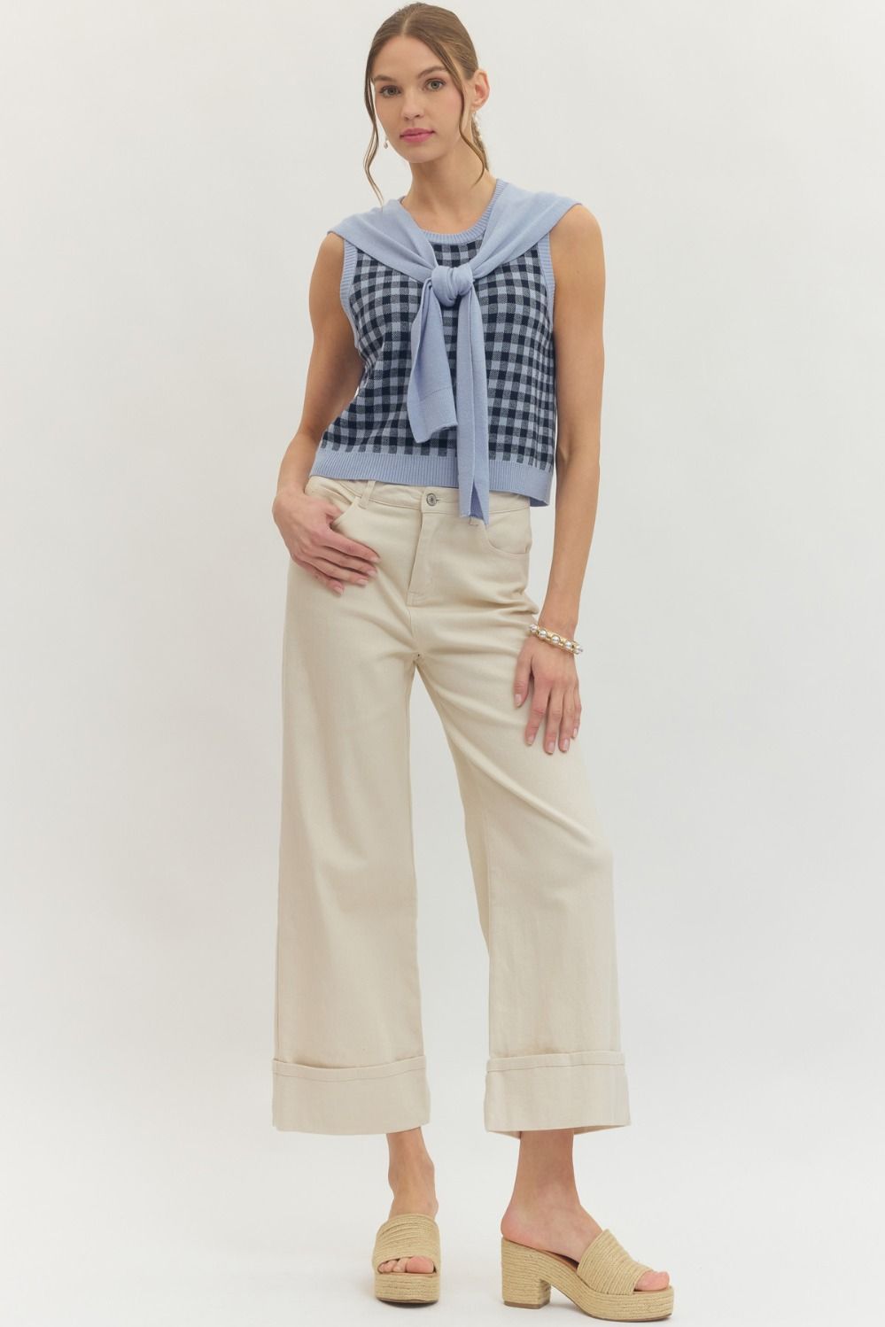 Navy gingham top
