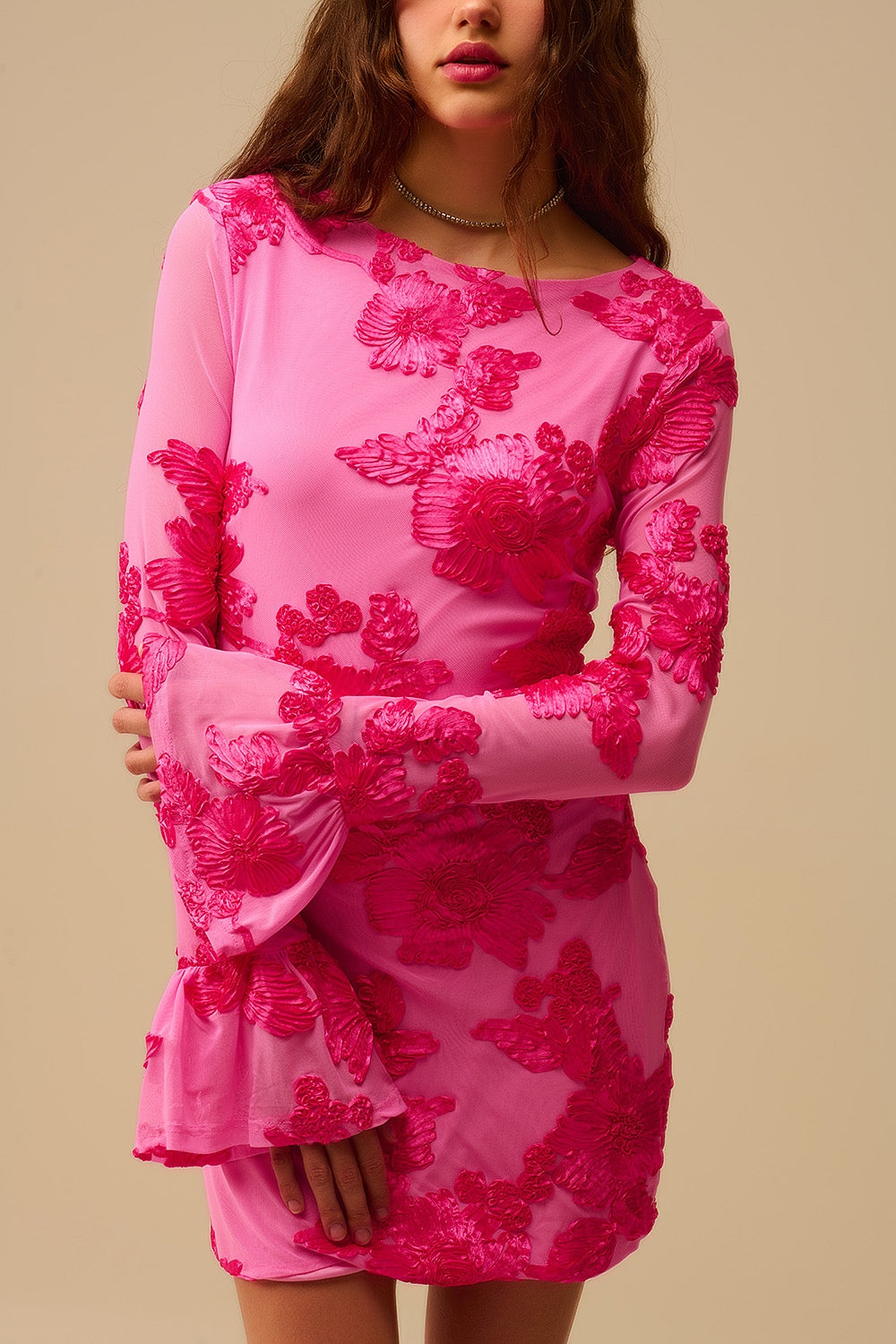 Fuchsia Chiffon Mini Dress