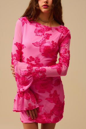 Fuchsia Chiffon Mini Dress