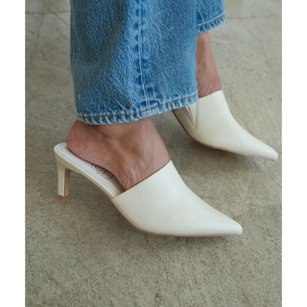 Cream muled heels for fall