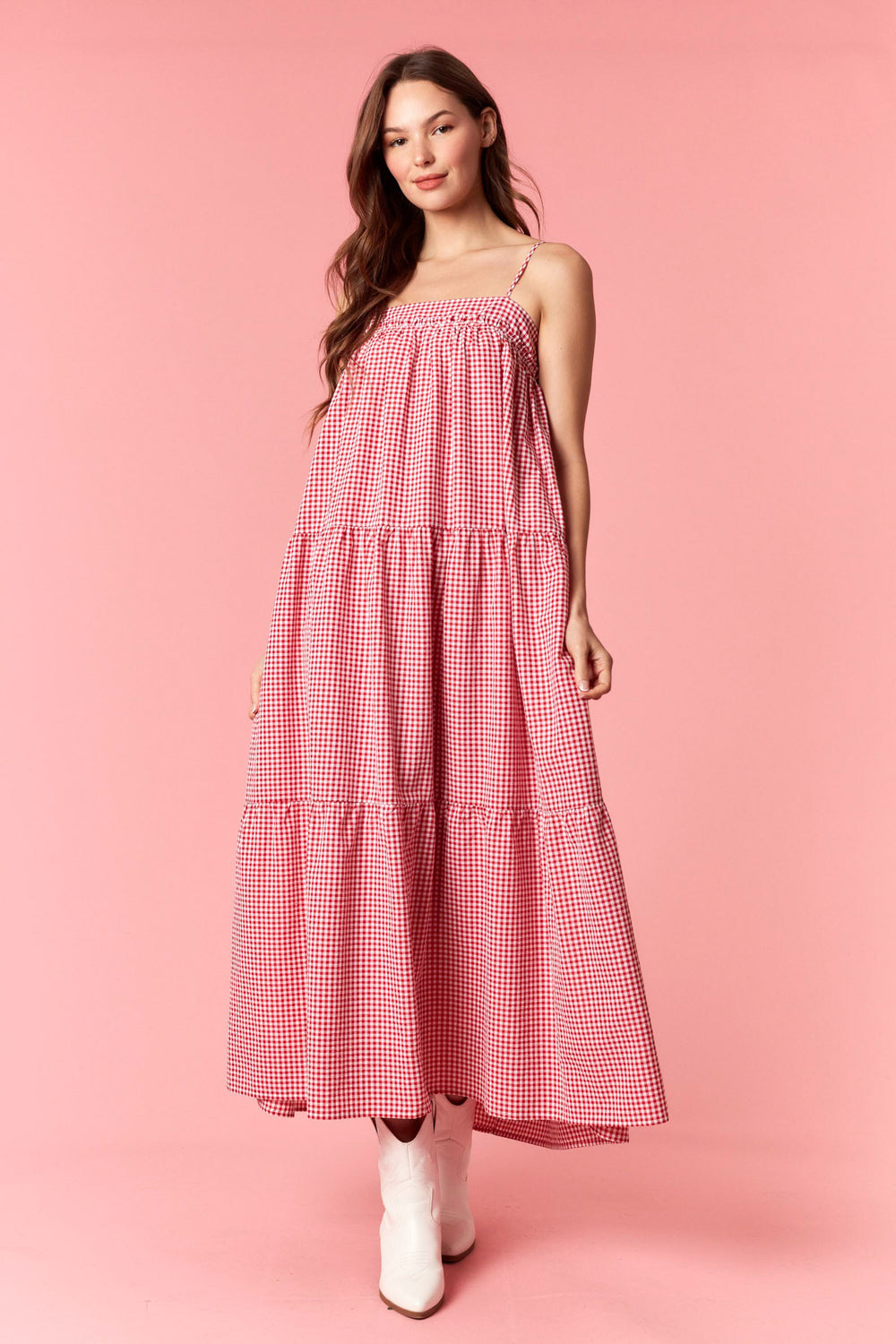 Red Gingham Maxi Dress