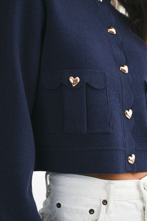 Navy Heart Button Cardigan
