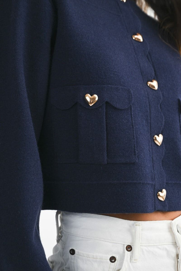 Navy Heart Button Cardigan