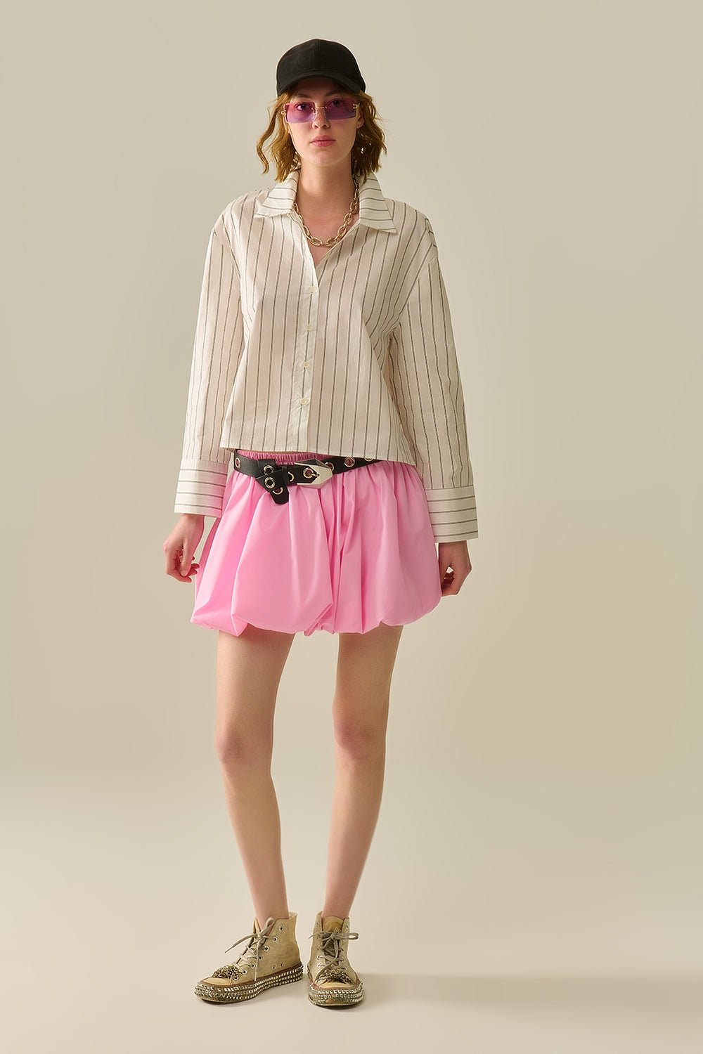 Pink Poplin Balloon Miniskirt - Southern Fuss