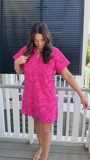 pink short dress, pink embroidered dress 
