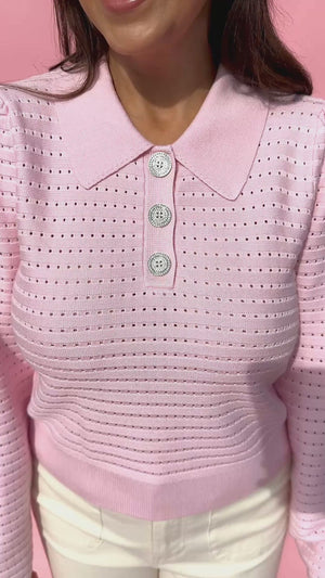 Polo Jeweled Button Top - Pink