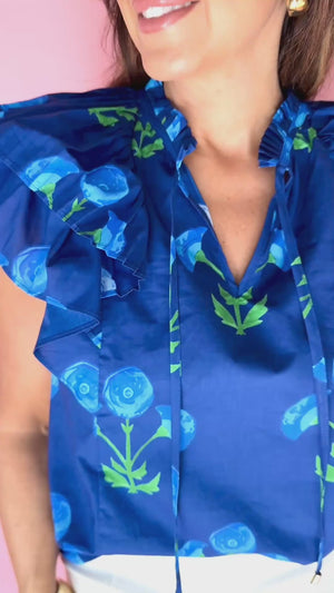 Blue Floral Frills Top