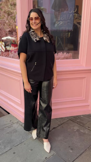 Animal Print Faux Fur Trimmed Cardigan