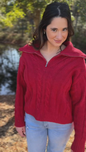 Cable Knit Half Zip Sweater