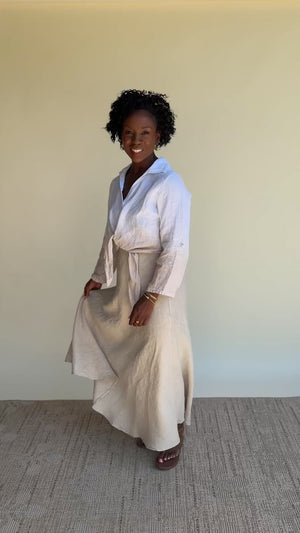 Crinkle Linen Midi Skirt - Beige