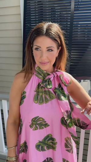 pink maxi haltered neck dress, spring maxi dress, beach maxi dress