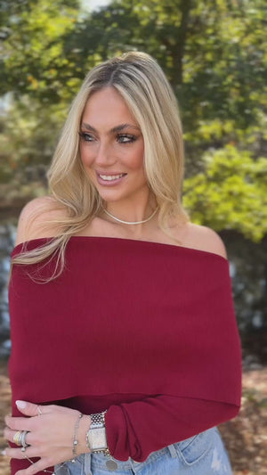 Cold Shoulders Burgundy Sweater