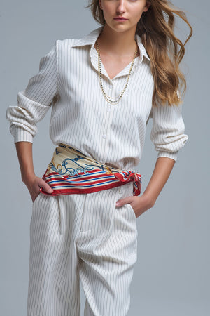 Cream Stripe High Neck Shirt